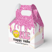 Roze Sinaasappel Retro One Happy Babe 1e Verjaarda Bedankdoosjes (Achterkant)