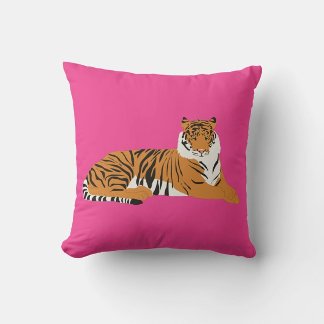 Roze Sinaasappel Safari Tijger Dier Kussen (Voorkant)