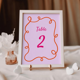 Roze Sinaasappel Squiggle Lijst Tafelnummer