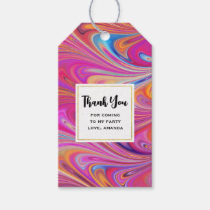 Roze Sinaasappel Swirls Abstract Design Party Dank Cadeaulabel