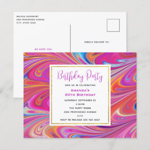 Roze Sinaasappel Swirls Abstract Design Verjaardag Briefkaart