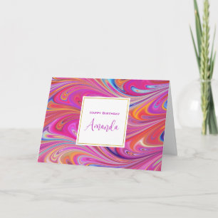 Roze Sinaasappel Swirls Abstract Design Verjaardag Kaart