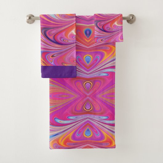 Roze Sinaasappel Swirls Groovy Design Bad Handdoek (Insitu)