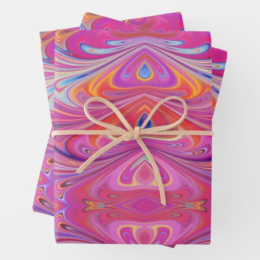 Roze Sinaasappel Swirls Groovy Design Inpakpapier Vel (In situ)