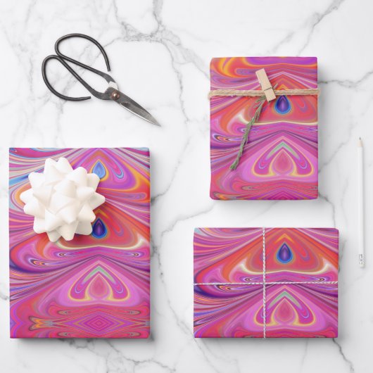 Roze Sinaasappel Swirls Groovy Design Inpakpapier Vel (Voorkant)