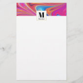 Roze Sinaasappel Swirls Groovy Design Monogram Briefpapier (Voorkant)