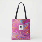 Roze Sinaasappel Swirls Groovy Design Monogram Draagtas (Voorkant)