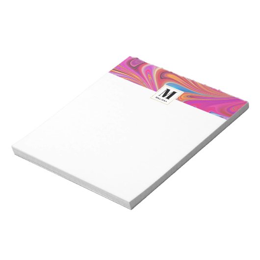 Roze Sinaasappel Swirls Groovy Design Monogram Notitieblok (Gedraaid)