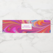 Roze Sinaasappel Swirls Groovy Design Party Waterfles Etiket (Enkel label)