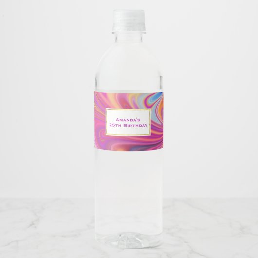 Roze Sinaasappel Swirls Groovy Design Party Waterfles Etiket (Voorkant)