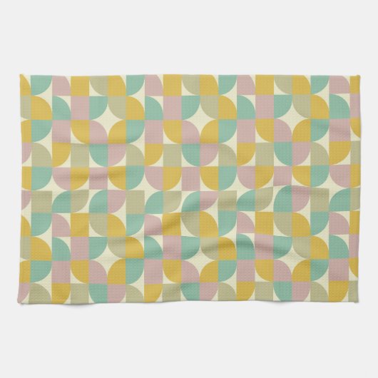 Roze Sinaasappel Vormen Geometrisch Midden Eeuw Pa Theedoek (Horizontaal)