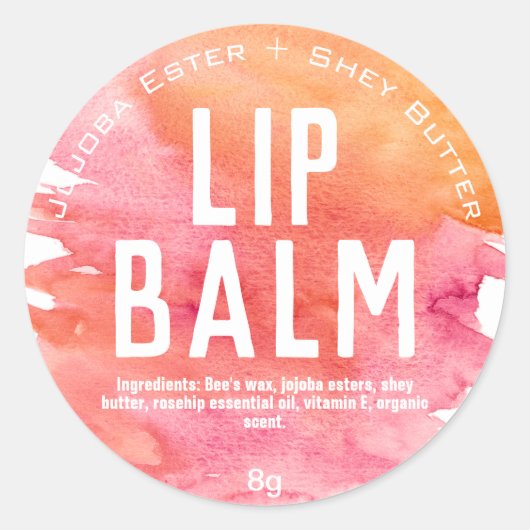 Roze Sinaasappel Waterverf Lip Balm Pot Labels (Voorkant)