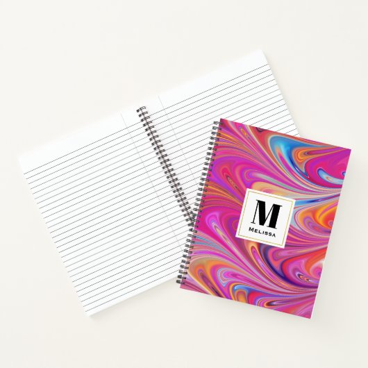 Roze Sinaasappel wervelingen Abstract ontwerp Mono Notitieboek (Binnen)