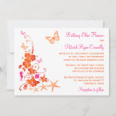 Roze, Sinaasappel, Wit Tropisch Strand Bruiloft ui Kaart (Voorkant)