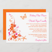 Roze, Sinaasappel, Wit Tropisch Strand Bruiloft ui Kaart (Voorkant / Achterkant)