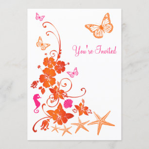 Roze, Sinaasappel, Wit Tropisch Strand Post Bruilo Kaart