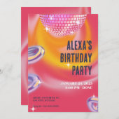 Roze sinaasappel y2k neon disco bal partij kaart (Voorkant / Achterkant)