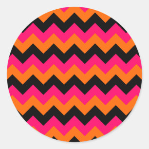 Roze Sinaasappel Zwart Zigzag Ronde Sticker