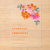 Roze Sinaasappels Waterverf Bloemen Transparant Hu Acryl Uitnodigingen (Voorkant)