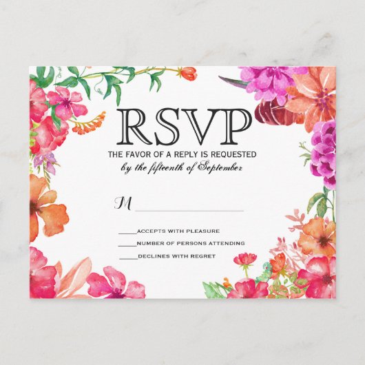 Roze Sinaasappels Waterverf Tuin RSVP Briefkaarten (Voorkant)