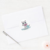 Roze sjaal kat ronde sticker (Envelop)