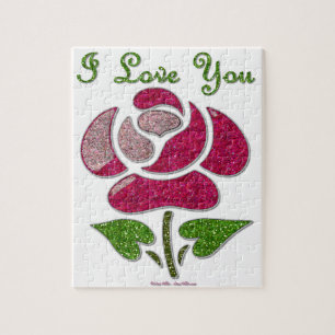 Roze sjabloon roos Ik hou van jou Legpuzzel