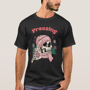 Roze Skelet Koffie Kerstmis Vriesseizoen Chr T-shirt