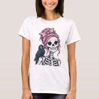 Roze Skelet Meisje Raaf T-shirt