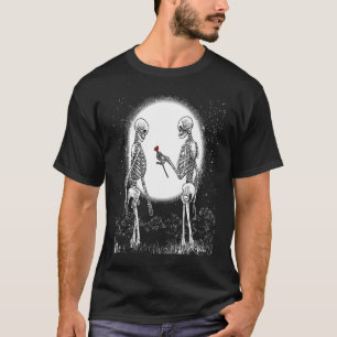 Roze Skelet Skelet Hand Rode Roos Bloem T-shirt