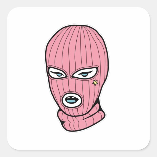 Roze skimasker vierkante sticker (Voorkant)