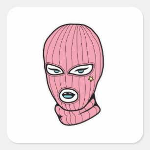 Roze skimasker vierkante sticker