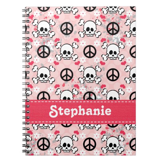 Roze Skull and Crossbones Spiral Notebook Journal Notitieboek (Voorkant)