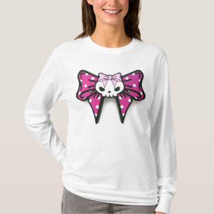 Roze Skull Bowtie meisjes witte, langsleevige hood T-shirt