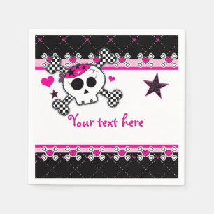 Roze Skull Crossbones & Hearts Party Servetten