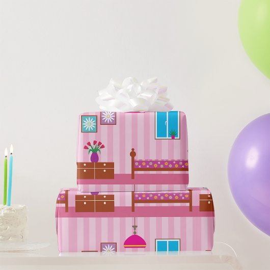 Roze slaapkamerwandelpapier cadeaupapier