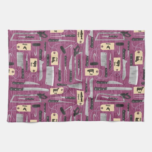 Roze slagersmessen theedoek (Horizontaal)