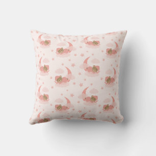 Roze Slapen Baby Beer op Moon Clouds & Stars Kussen