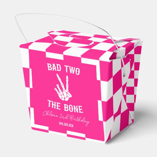 Roze Slechte Twee Het Bone Skelet 2e Verjaardagsfe Bedankdoosjes (Achterkant)