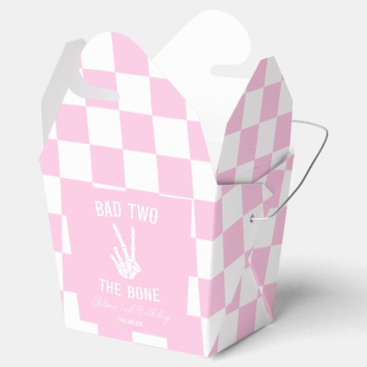 Roze Slechte Twee Het Bone Skelet 2e Verjaardagsfe Bedankdoosjes (Geopend)