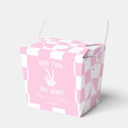 Roze Slechte Twee Het Bone Skelet 2e Verjaardagsfe Bedankdoosjes (Voorkant Zijde)