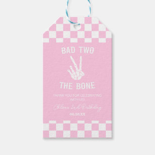 Roze Slechte Twee Het Bone Skelet 2e Verjaardagsfe Cadeaulabel