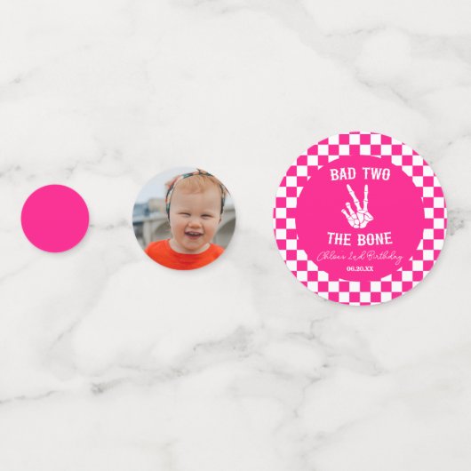 Roze Slechte Twee Het Bone Skelet 2e Verjaardagsfe Confetti (Voorkanten)