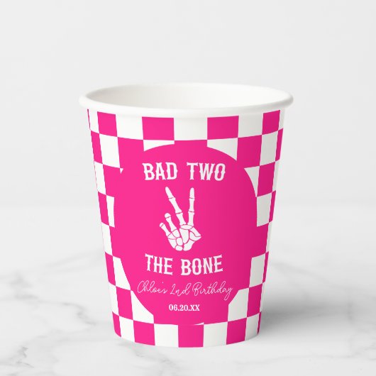 Roze Slechte Twee Het Bone Skelet 2e Verjaardagsfe Papieren Bekers (Voorkant)