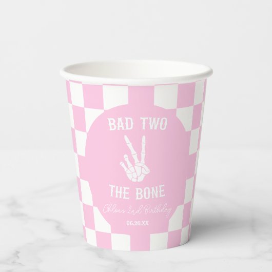 Roze Slechte Twee Het Bone Skelet 2e Verjaardagsfe Papieren Bekers (Achterkant)