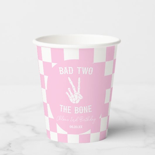 Roze Slechte Twee Het Bone Skelet 2e Verjaardagsfe Papieren Bekers (Voorkant)