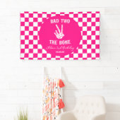 Roze Slechte Twee Het Bone Skelet 2e Verjaardagsfe Spandoek (Insitu)