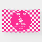 Roze Slechte Twee Het Bone Skelet 2e Verjaardagsfe Spandoek (Horizontaal)
