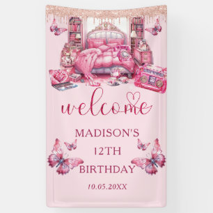 Roze Sleepover Meisje Verjaardag Gepersonaliseerd Spandoek