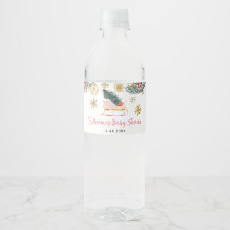 Roze Sleigh Baby shower Kleine bundel van vreugde Waterfles Etiket