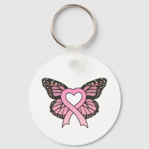 Roze Sleutelhanger met lint-Heart-Butterfly